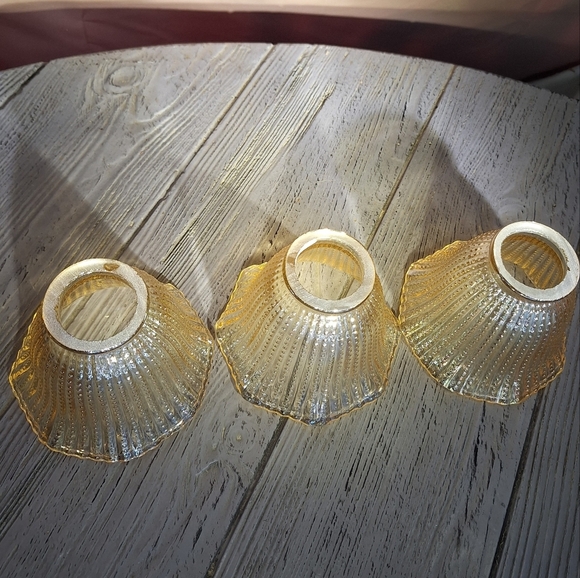 Vintage Amber/Golden Fluted Lampshade Votive Carnival/Iridescent Glass Hobnail 3 - Picture 3 of 8